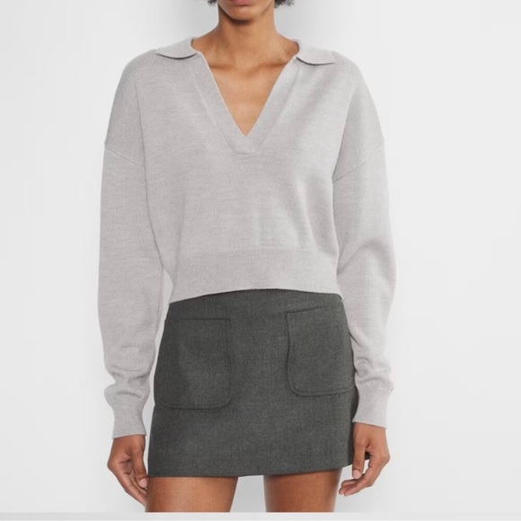Aritzia Wilfred Clara Merino Wool Light Gray V-Neck Sweater - Picture 1 of 14